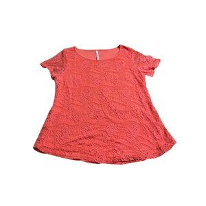 Leo & Nicole Crochet Lace Overlay Top Tahiti Coral Pink Size Small